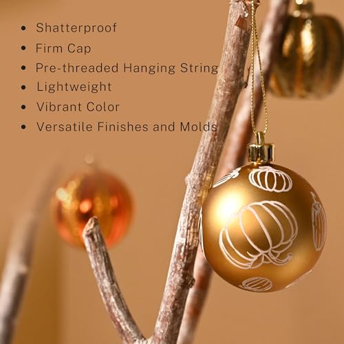 Fall Pumpkin Ornaments Set - Shatterproof 20pcs 2.36 Inch Tree Decorations with Rattan & Pumpkin Prints