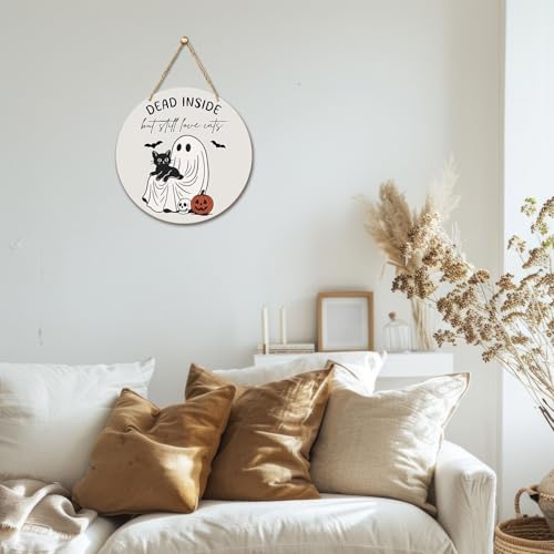 Halloween Wooden Sign - Dead Inside But Still Love Cat - Variation 01 Home Decor