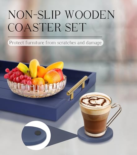 Large Wooden Serving Tray with Handles - Navy Blue - Variation of THIS listing