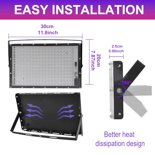 200W Waterproof UV Black Light Floodlight for Glow Party Halloween Decor - 2 Pack