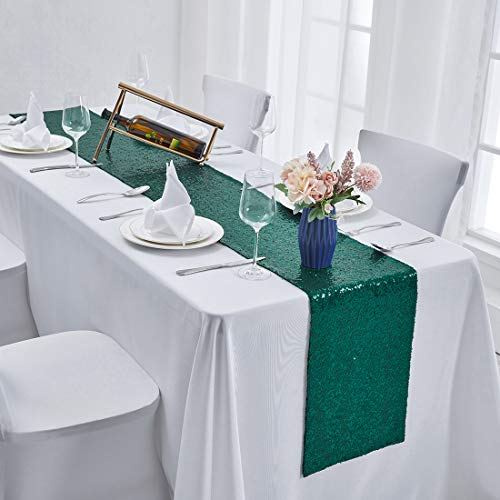 Hunter Green Sequin Table Runner - 12 x 108 Inches, 6 Pack for Wedding & Party Decor