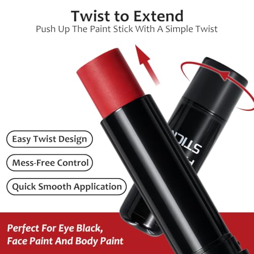 Red Face & Body Paint Sticks - 3-Pack for Halloween Cosplay & Sports