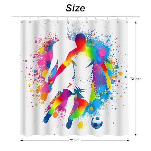 Football Players Shower Curtain - Waterproof Rainbow Splash Design - 72x72 Inch - Variation of THIS listing