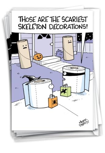 Halloween Skeleton Greeting Cards Set - Funny Skeleton Decorations, 12 Count - Trick or Treat Stationery