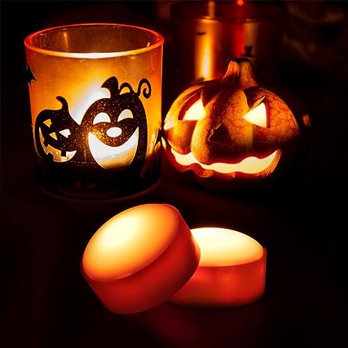 Orange LED Flameless Pumpkin Lights with Remote - 6 Pack Halloween Candle Decor