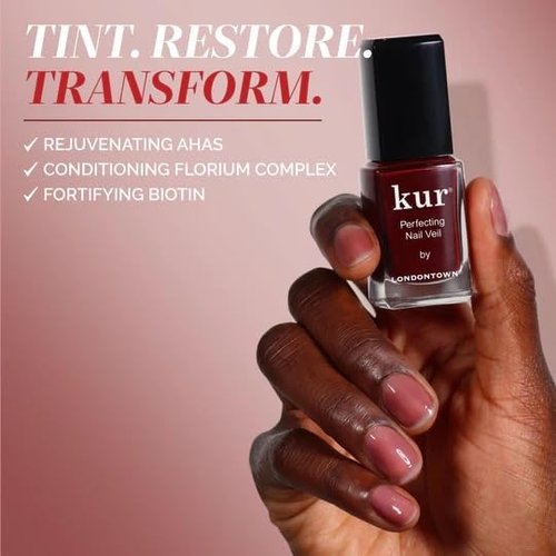 LONDONTOWN Perfecting Nail Veil, Sheer, Buildable Nail Tint Plus Nail Strengthener, Hydrates & Conditions Nails, #10 Cherry Cola, 0.4 Fl Oz