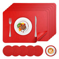 Red Vinyl Placemat Set of 6 Waterproof Heat-Resistant Table Mats for Dining & Kitchen