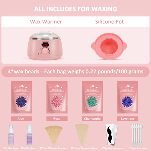 Pink Waxing Kit with Digital Wax Warmer, Hard Wax Beads & Accessories - Full Body Hair Removal