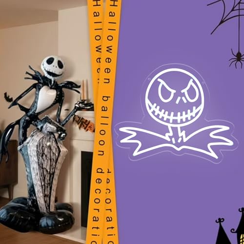White Jack Skellington Neon Sign Dimmable Wall Light Halloween Christmas Decor