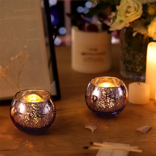 Purple Votive Candle Holder Set of 12 - Mercury Glass Tea Light Holders