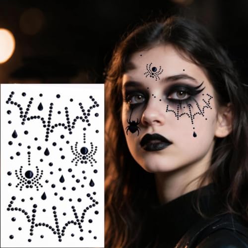 Halloween Spider Face Gem Stickers - Web Design, Mixed Colors, 6 Sheets
