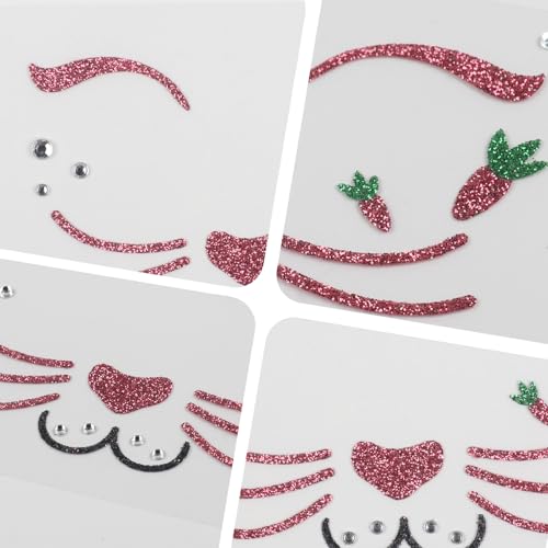 Bunny Face Stickers Halloween Face Tattoo with Rhinestones & Glitter - Variation 05 Bunny Face