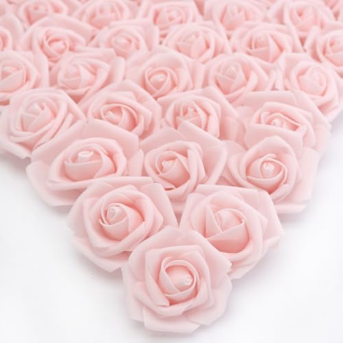 Artificial Foam Roses Bulk Light Pink 3-Inch Stemless Wedding Bouquets 400 pcs - DIY Decorations