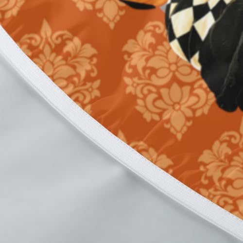 Grey Halloween Fitted Tablecloth with Black Cats Pumpkins & Bats - Waterproof 40-44 Inch Round