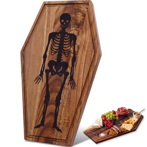 Halloween Coffin Charcuterie Board with Skeleton Engraving - Party Decor