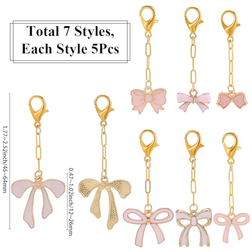 Pink Bow Keychains Set - 35 Pack of Cute Bag Charms & Purse Accessories