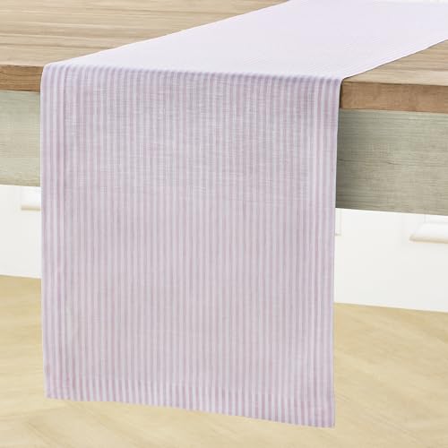Pure Linen Table Runner 14x90 Inches - Pink and White Stripe, Handcrafted, Eco-Friendly