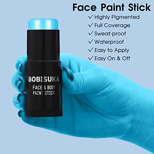Halloween Face & Body Paint Kit - Light Blue Stick, Lipstick, Liner, Lashes, Powder & Sponges – Variation: Light Blue Painting Stick Set