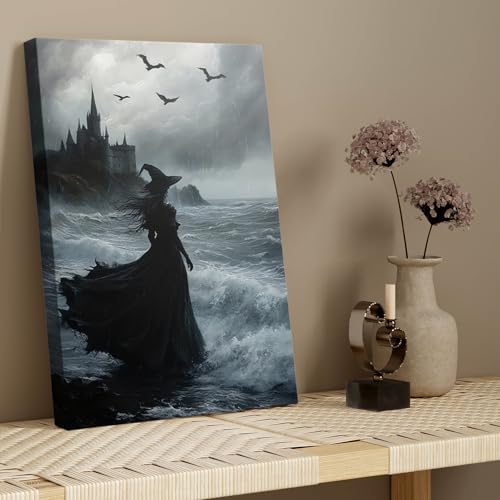 Halloween Horror Witch Canvas Wall Art - 10x8 Inches Dark Gothic Decor