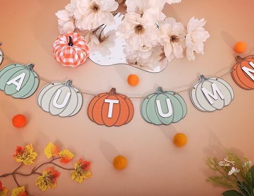 Rustic Wooden Autumn Pumpkin Banner - Fall Garland for Fireplace & Thanksgiving Decor