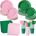 Pink and Green Party Supplies 168pcs Set - Paper Plates Cups Napkins