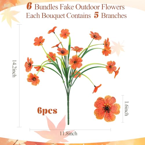 Artificial Fall Flowers Bundle - UV Resistant Mums for Outdoor Decor, 6 Pack