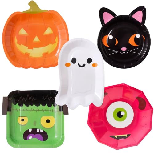 Halloween Paper Plates Bulk Pack - 50 Count Ghost Pumpkin Party Supplies