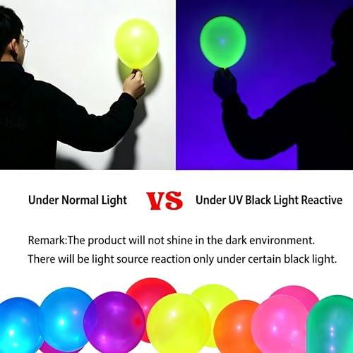 120 PCS 12-Inch Neon Glow Balloons UV Blacklight Reactive Latex Decor