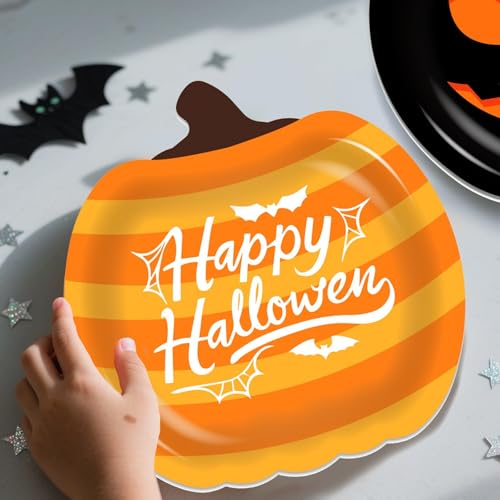 Halloween Pumpkin Paper Plates - 60 Disposable Party Tableware for Halloween Decorations