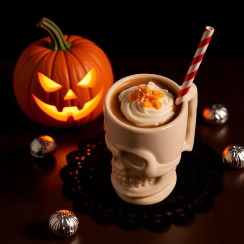 Skull Coffee Mug - 17 oz Ceramic Gothic Novelty Cup for Halloween & Dark Aesthetic