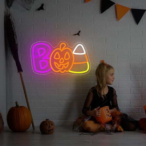 Halloween Neon Sign for Wall Decor BOO Pumpkin Candy Corn LED Sign - Purple, Green, Orange