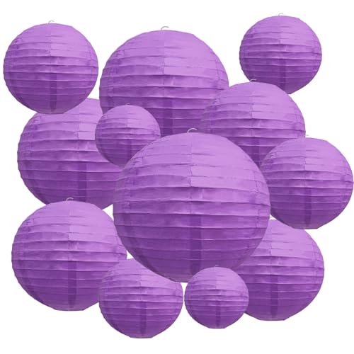 Purple Paper Lanterns Set - 20 Pieces, 4-12 Inch Hanging Decor for Parties & Events
