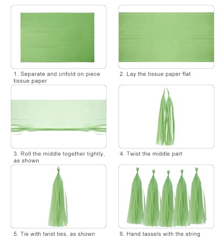 Colorful Tissue Paper Tassel Garland - Light Green 25 Pcs Party Decor