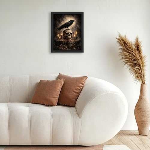 Gothic Crow Wall Art Canvas Print - Raven Skull Dark Academia Decor 8x10 with Variation - Crow