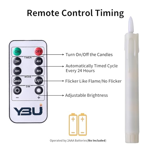Flameless Taper Candles with Remote Control - 7 Inch LED Flickering Candle Sticks for Holiday Decor, 6 Pack