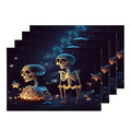 Halloween Linen Placemats Set of 4 12x18 Inches Skeleton Stars Horror Washable