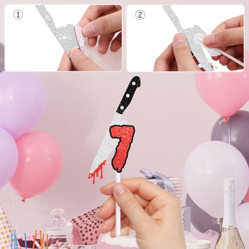 7th Birthday Cupcake Toppers Bloody Knife Slasher Theme - 18 Pack, Variation 7