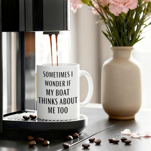 Funny Sometimes I Wonder If My Boat Thinks Ceramic Coffee Mug - Black