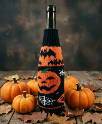Halloween Wine Bottle Covers Set - Spooky Festive Knit Decor for 750ml Bottles