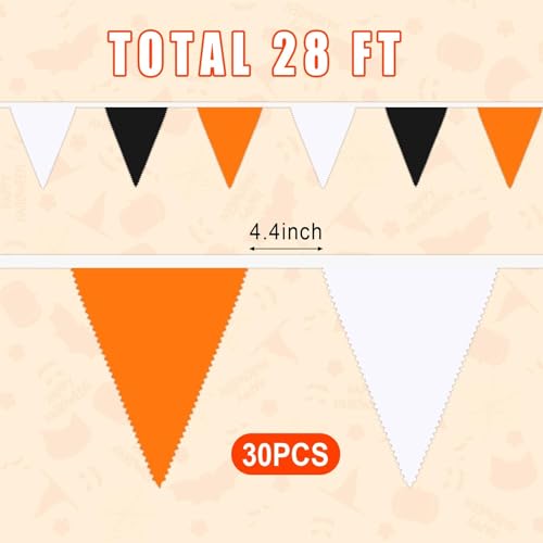 Halloween Pennant Banner Decorations Set - Orange Black White, 28ft, 30 Flags
