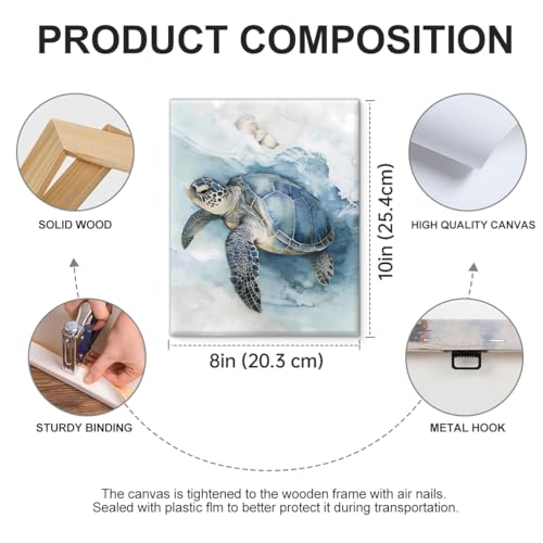 Sea Turtle Canvas Wall Art - Underwater Ocean Wall Decor, 8x10 Inches - Variation Turtle-03
