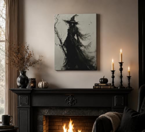 Witch Canvas Wall Art - Wrapped Canvas 24"L x 16"W Halloween Gothic Dark Decor