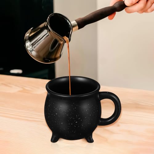 Halloween Witch Brew Cauldron Mug 450ML Black Ceramic Drinkware - Decorative Cauldron Cup