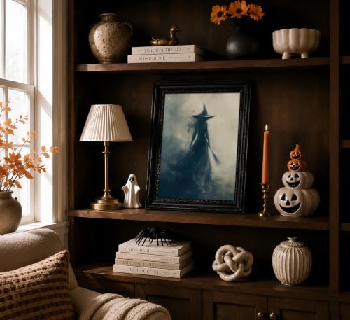 Witch Wall Art - Framed Halloween Moody Gothic Decor - 11"L x 9"W - Black Frame