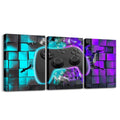 Gaming Canvas Wall Art Set - 3 Pieces Teal Purple Black Geometric Gaming Room Decor
