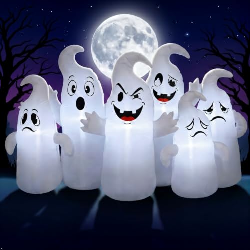 8FT Halloween Inflatable Ghost Yard Decoration with LED Lights - Waterproof & Stable Setup