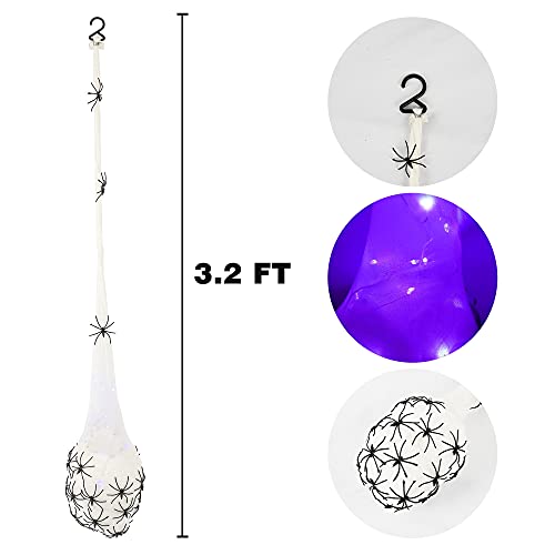 Halloween Hanging LED Spider Egg Sack Lights - Purple & Orange, 3 Pack, 3.2 ft