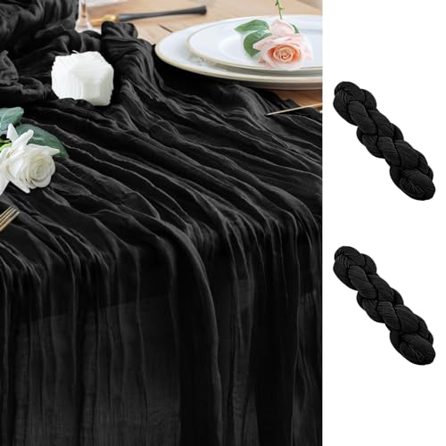 Black Cheesecloth Table Runner 10ft Boho Gauze Set of 2 for Weddings & Parties
