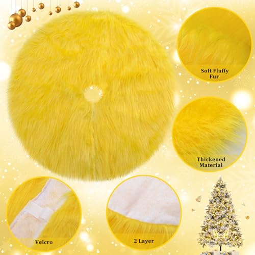 Yellow Fur Christmas Tree Skirt 36 Inch - Fluffy Faux Fur Holiday Decor
