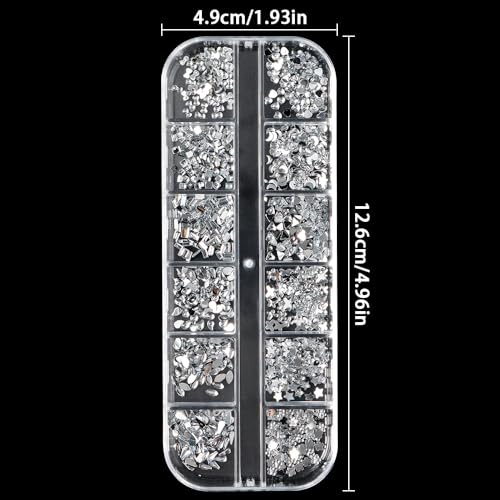 Silver Nail Rhinestones Charms Set - 2000 Small Flatback Crystals for Nail Art & DIY Decorations